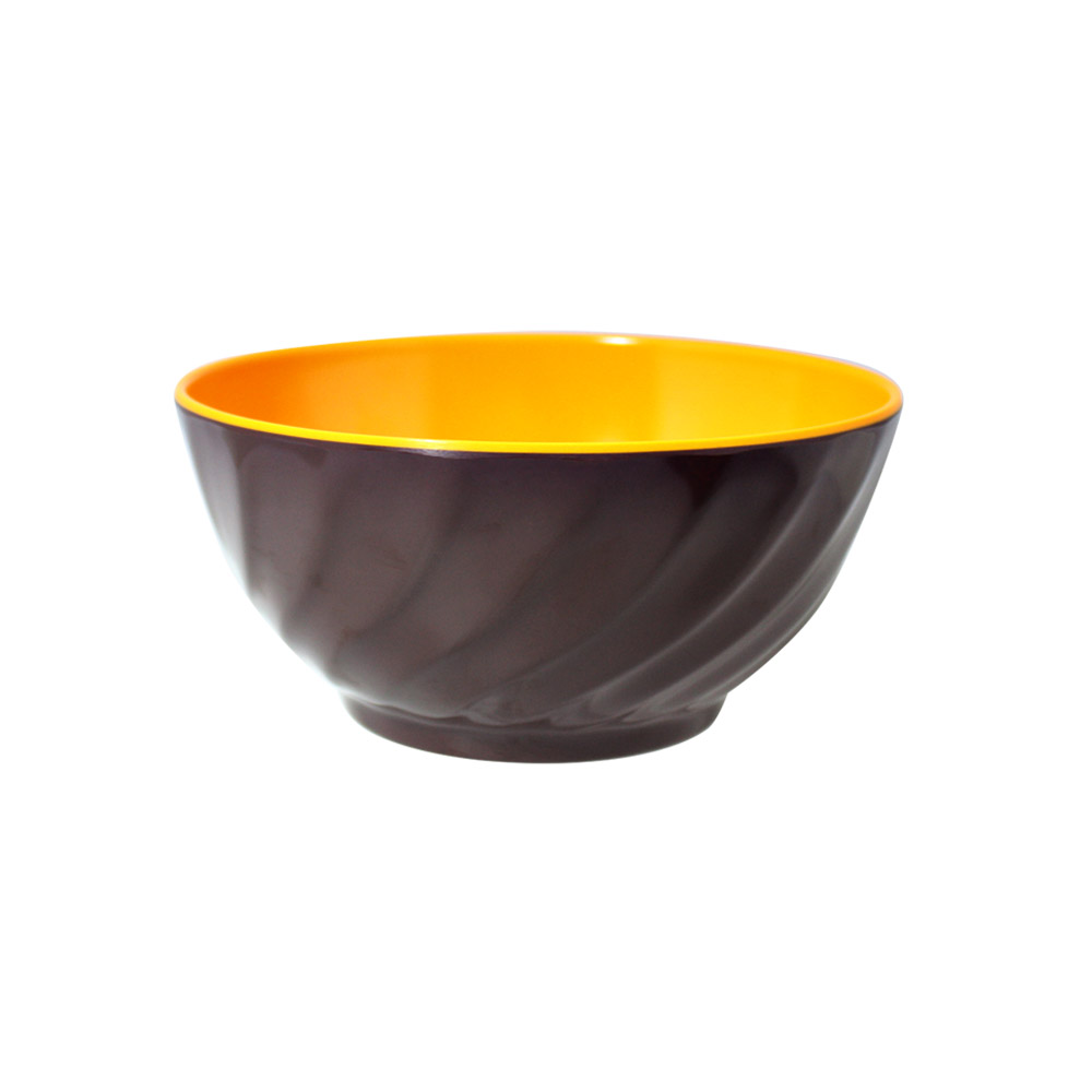 Mangkok Melamin Ulir Miring 2 Warna Two Tone Series Coklat Kuning 5 inch
