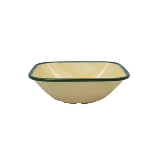 MANGKOK PERSEGI LIS ENAMEL STYLE KUNING SOFT 5 INCH
