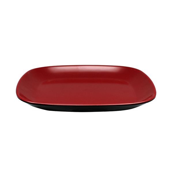 piring melamin two tone series datar kotak merah hitam